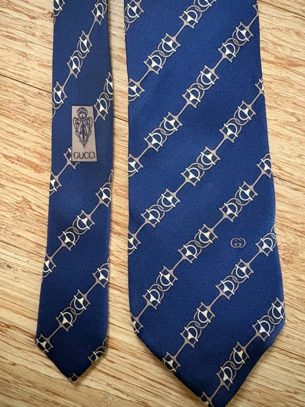 LOT Authentic GUCCI Silk Tie Blue Black GG Italy Men's monogram